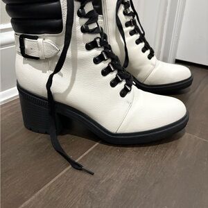 Women's White Lace-Up Boots